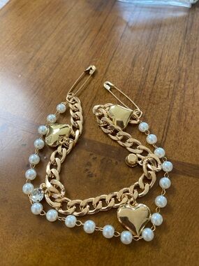 Gold Heart & Pearl Layered Bracelet